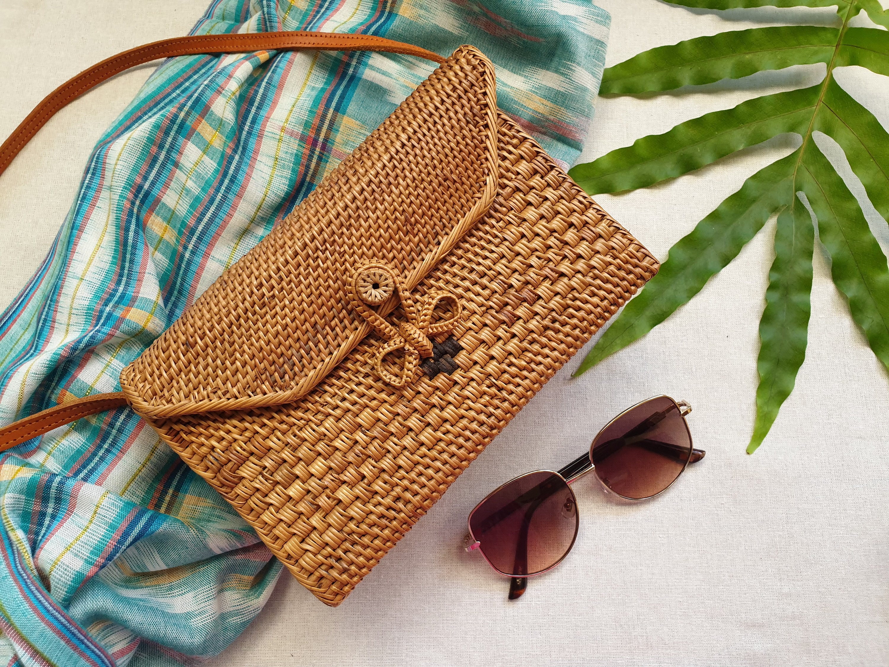 Rattan Woven Shoulder Bag, Rectangle Tas Ata Bag, Wicker
