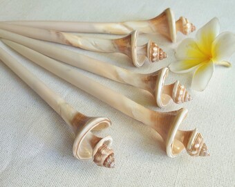 Set of 5 shell hair pins, for ocean beach lovers and mermaids, a set of five long natural shell hair bars to hold your hair up in style.