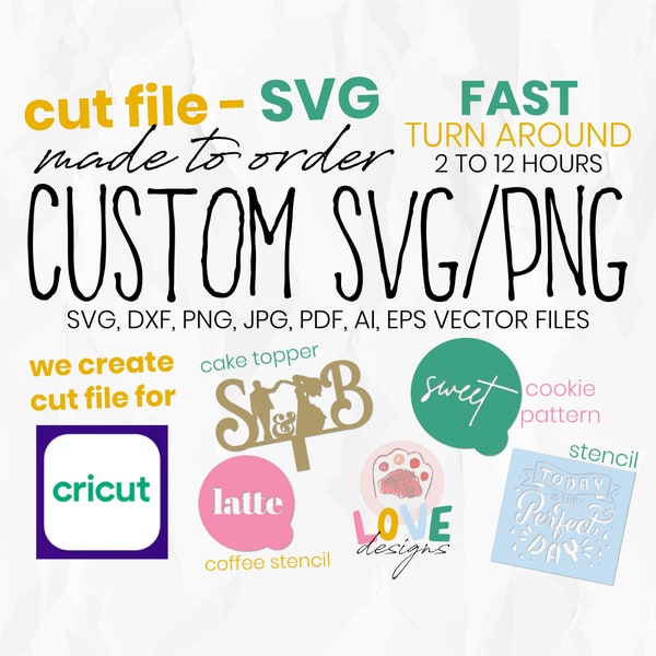 SVG/PNG personnalisé | Fichiers SVG personnalisés pour Cricut | Fichier coupé silhouette camée | Convertir en svg | Image en vecteur