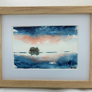 Original-Aquarell im Format 10x15. Baumreflexionen im Wasser. Dekoratives Aquarell. Bild 2