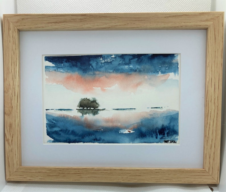 Original watercolor 10x15 format. Tree reflections in water. Decorative watercolor. image 2