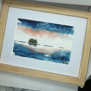 Original watercolor 10x15 format. Tree reflections in water. Decorative watercolor. image 1