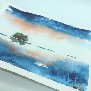 Original-Aquarell im Format 10x15. Baumreflexionen im Wasser. Dekoratives Aquarell. Bild 7