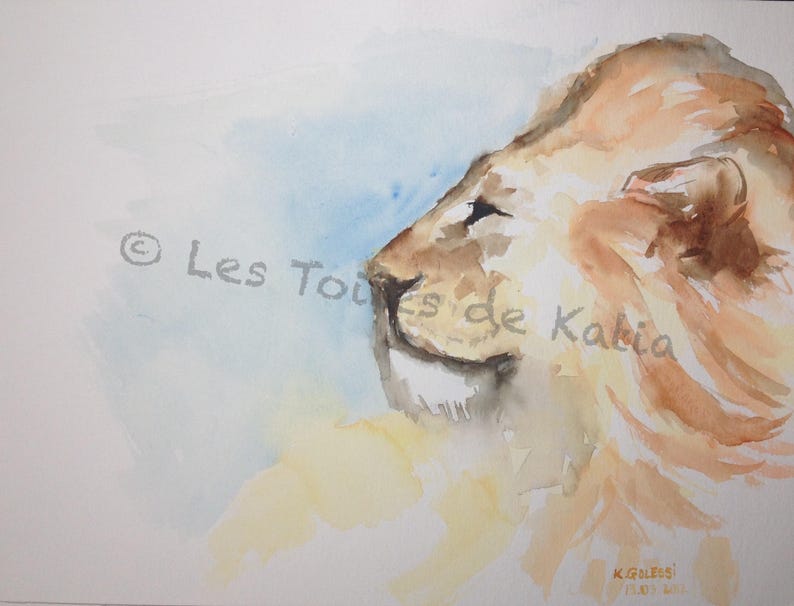 The Majestic Lion Or Kings Profile Watercolour Size 30 X 40 March 2012