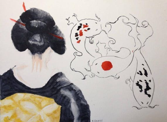 The Dream Of The Geisha Watercolor On Paper 30 X 40 Geisha Etsy
