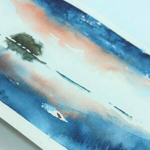 Original-Aquarell im Format 10x15. Baumreflexionen im Wasser. Dekoratives Aquarell. Bild 3