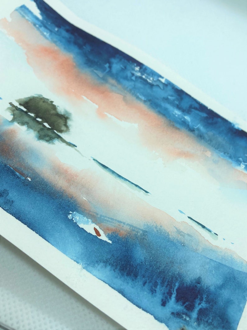 Original watercolor 10x15 format. Tree reflections in water. Decorative watercolor. image 3