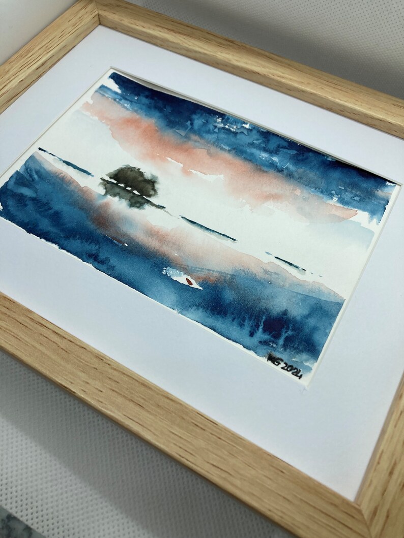 Original-Aquarell im Format 10x15. Baumreflexionen im Wasser. Dekoratives Aquarell. Bild 4