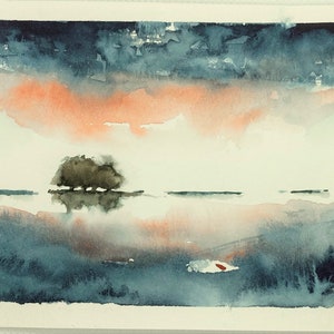 Original watercolor 10x15 format. Tree reflections in water. Decorative watercolor. image 6