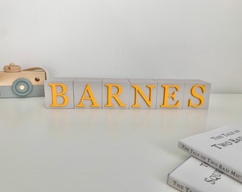 Mustard And Grey Wooden Name Blocks