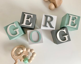 Baby Name Blocks, Greenery Nursery Decor, Hunting Nursery, Wooden Blocks, Wooden Baby Blocks, Baby Boy Gift Unique, Gender Reveal Ideas