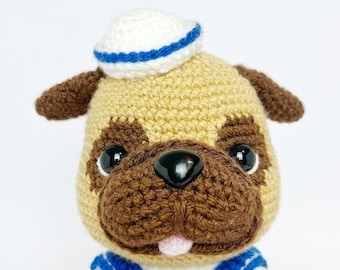 PATTERN: Papi the Sailor Pug, Pug Crochet, Pug Amigurumi, Sailor pug, Pug crochet pattern, Pug amigurumi pattern, Dog crochet, Dog amigurumi