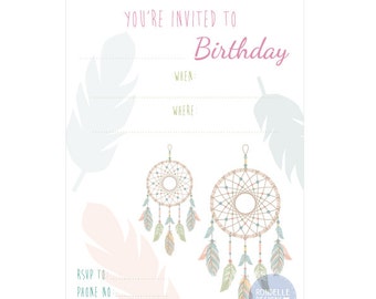 Print your own Birthday Party invitation - Dreamcatcher, Boho, Hippie theme