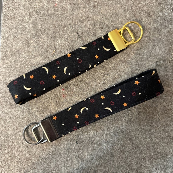 Wristlet key chain/fob - stars, moons, night sky, plaid, denim