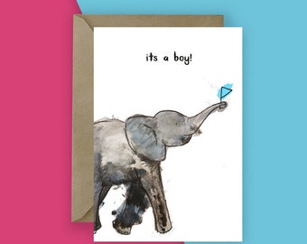 It's a Boy! Baby Elephant Card Greeting Card // New Baby Card // Blank Card // Animal Card