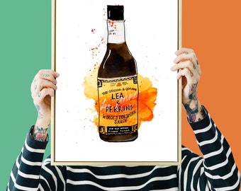 Lea and Perrins Worcestershire Sauce Illustration Giclee Print A3 or A4