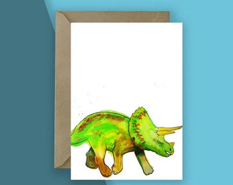 Triceratops Dinosaur Greetings Card// Illustrated Blank Card // Animal Card // Animal Birthday card