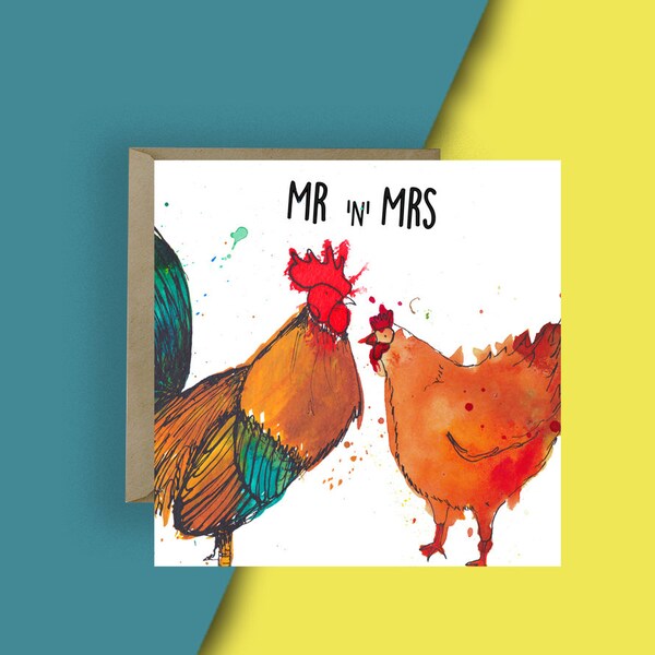 Wedding Chicken Card // Mr and Mrs Chicken and Cockerel Greeting Cards// Bird Cards // Illustrated Card // Animal Card