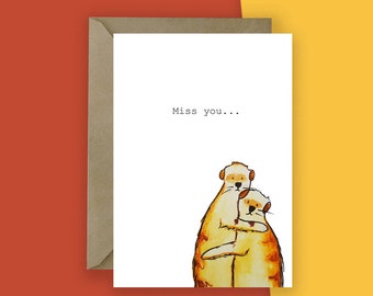 Meerkat Miss you Greeting Card // Animal Good buy Cards // Illustrated Card // Animal Card // Blank card