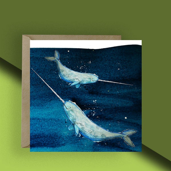 Narwhal Greetings Card  // Blank Card // Marine life Card// Illustrated Blank Card // Animal Card // Animal Birthday card
