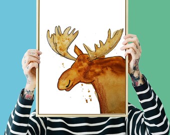 Moose Elk Print //  Woodland Nursery // Moose Wall Art // Nursery Moose Print // Moose Illustration Giclee Print A3 or A4