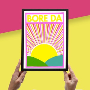 Bore Da Risograph A4 Print // Good Morning Welsh Print // Welsh Wall Art