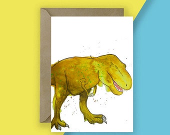 Tyrannosaurus Rex T-rex Dinosaurier Grußkarte // Illustrierte Blanko-Karte // Tierkarte // Tier-Geburtstagskarte