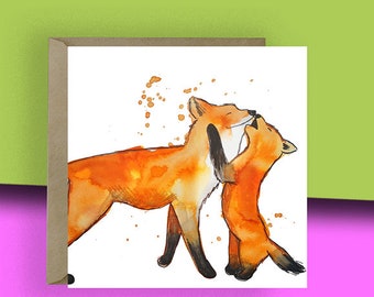 Fox and Cub Greetings Card// Illustrated Blank Card // Animal Card // Animal Birthday card