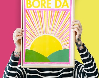 Bore Da Risograph A3 or A4 Print // Good Morning Welsh Art // Welsh Wall Art