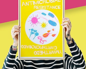 Antimicrobial Resistance A3 Risograph Print: Welsh Science Wall Art