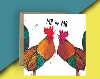 Wedding Chicken Card // Mr and Mr Chicken and Cockerel Greeting Cards// Bird Cards // Illustrated Card // Animal Card