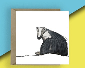 Badger Blank Greetings Card // Illustrated Blank Card // Animal Card // Animal Birthday card