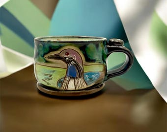 Loon espresso Mug, Bird mug, Nature Lover Gift, loon, wetland gift, gift, birthday, housewarming, ceramics, handmade, cocoa, small mug