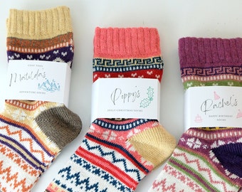 Chaussettes personnalisées, cadeau d'anniversaire, cadeau, hiver rétro, aventure pour femmes, cadeau natation sauvage