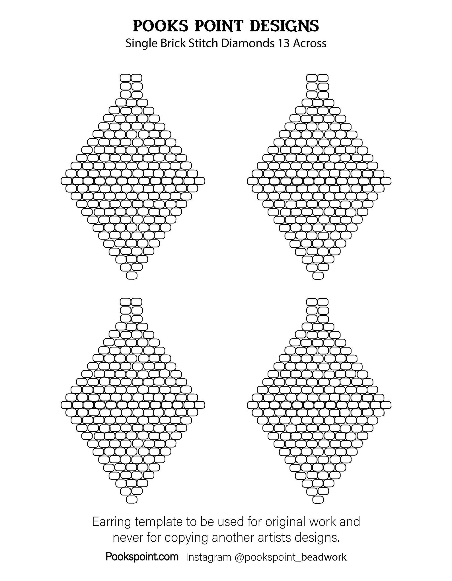 Earring Template Seed Bead Design Diamond Shape 13 Across Etsy
