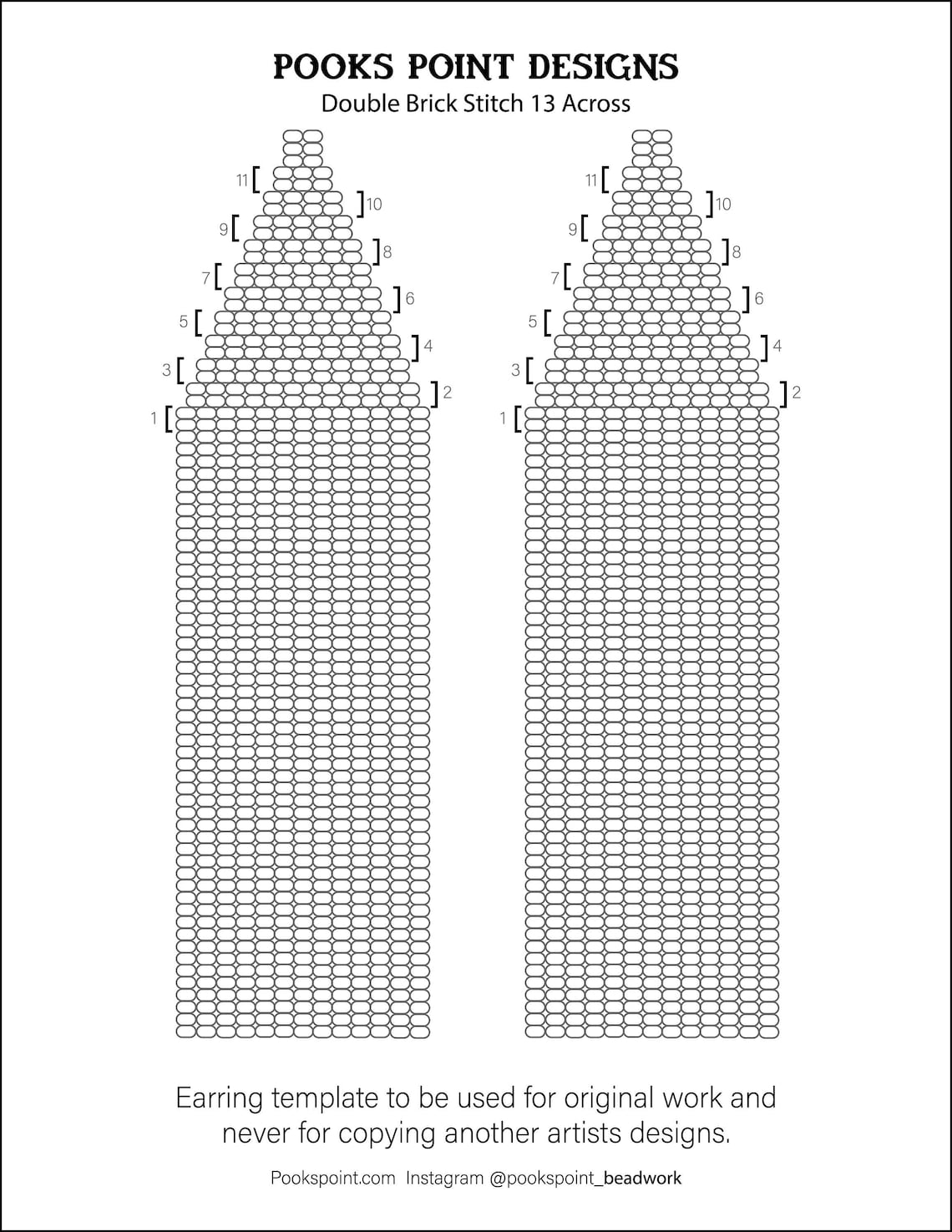 Earring Template Seed Bead Design 13 Across Double Brick Stitch Beaded