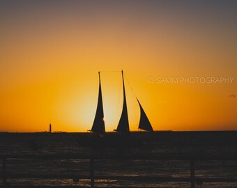 Mallory Square Sunset with Sailboat in Key West, Florida