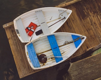 Rowboats on Dock Photograph, Coastal Wall Art