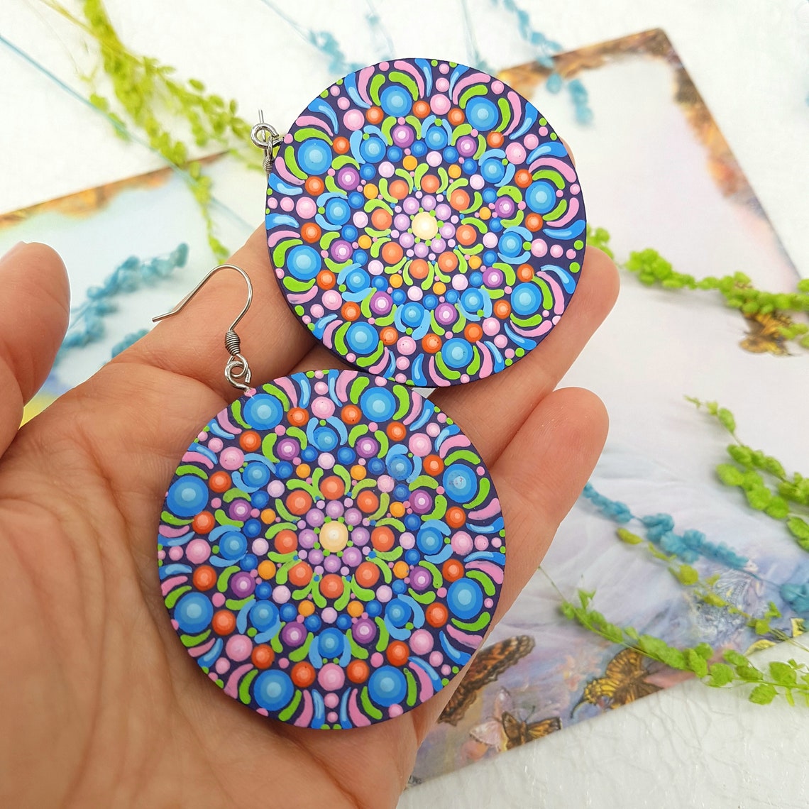 Mandala Earrings Quirky Earrings Spring flowers earrings Etsy