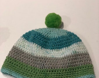 Blue, Green and Grey Striped beanie