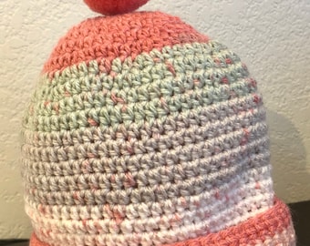 Pink and Gray Striped Beanie