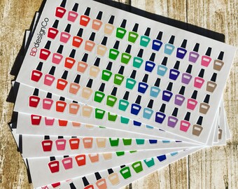 Nail Polish Manicure Pedicure Planner Stickers | Matte or Glossy Finish (56 Count)