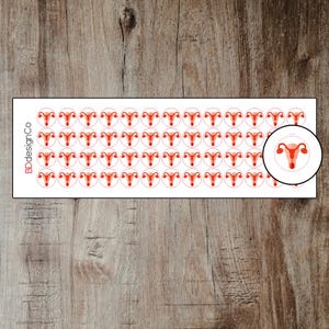 May include: A rectangular sheet of white stickers featuring a repeating pattern of red and pink anatomical uterus illustrations in circular borders. The text BDdesignCo is printed vertically on the left side, and one sticker is enlarged on the right.