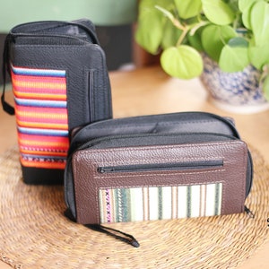 Cartera Aguayo y Piel Ecológica. Textil étnico tradicional andino. Telar de Monedero con Cierre y Compartimentos. Regalo Andino Norte Argentino