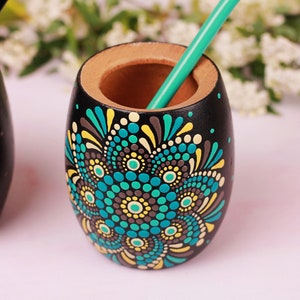 Mandalas Wooden mate cup Dot Art painted. Limited Edition. Color to Choice. Mate drink Gift hippie art yoga. Argentinian Mate Arty Lovers