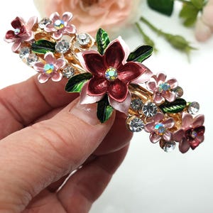 Vintage Style Flower Hair Clasp, Enamel Decorated Barrette for Women