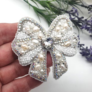 Whispers of Elegance&quot; – Romantic Beaded Bow Brooch with Pearls & Crystals | Handmade Bridal Pin | Vintage-Inspired Sparkle