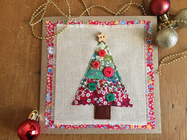 Christmas card fabric applique card handmade greeting card Etsy