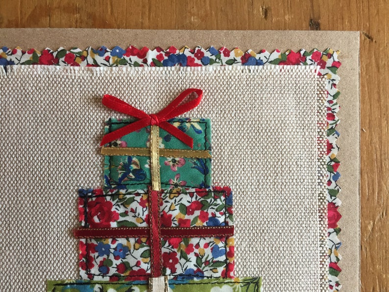 Christmas card fabric applique card handmade greeting card Etsy