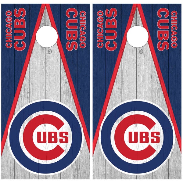 Chicago Cubs Cornhole Board Decals, Set of 2 wood texture Bag Toss board wraps